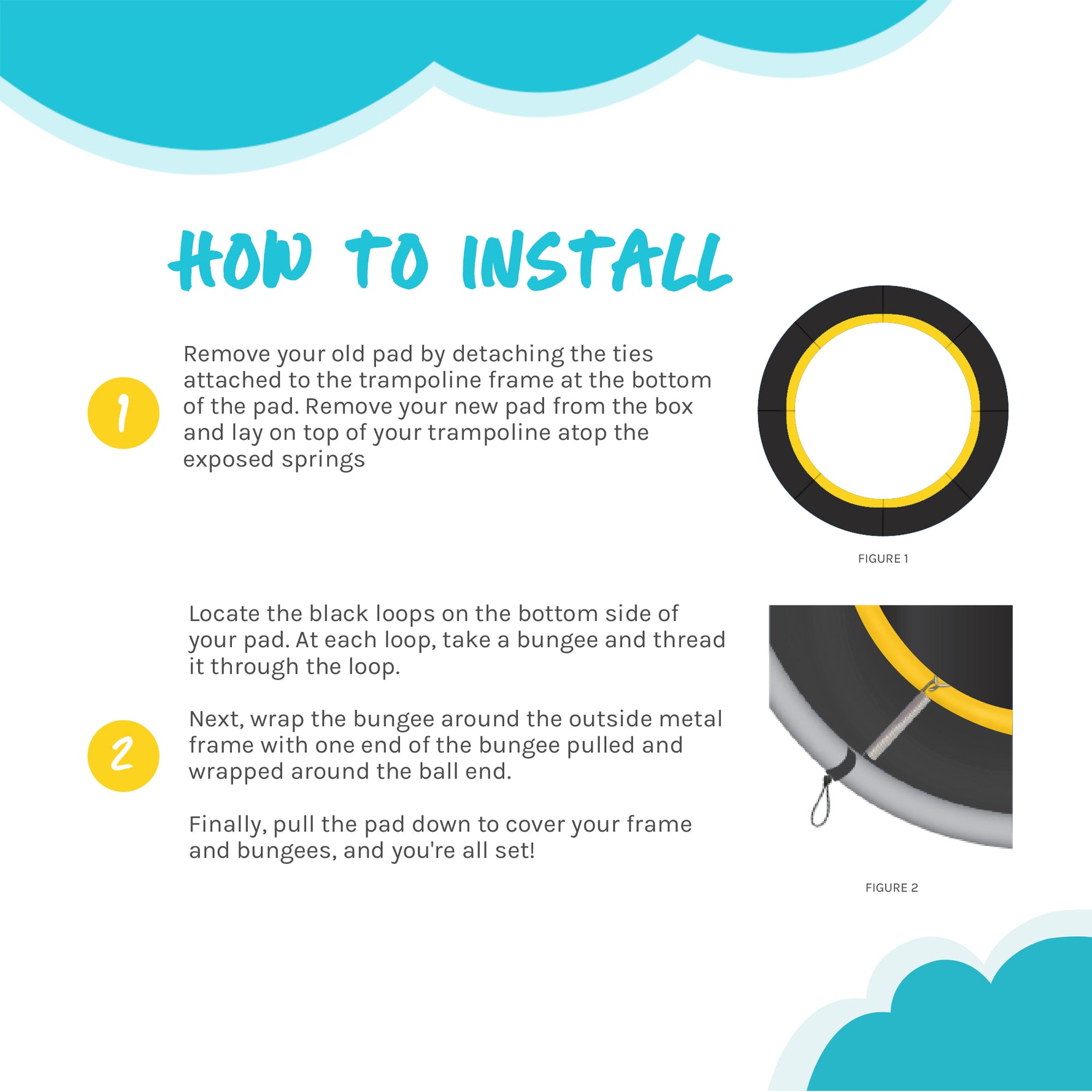 SkyBound Universal Replacement Trampoline Safety Pad - Extra Thick Foam Pad, Comfortable, Long Lasting, and Water-Resistant - Black/Yellow Color - 12ft - SkyBound USA