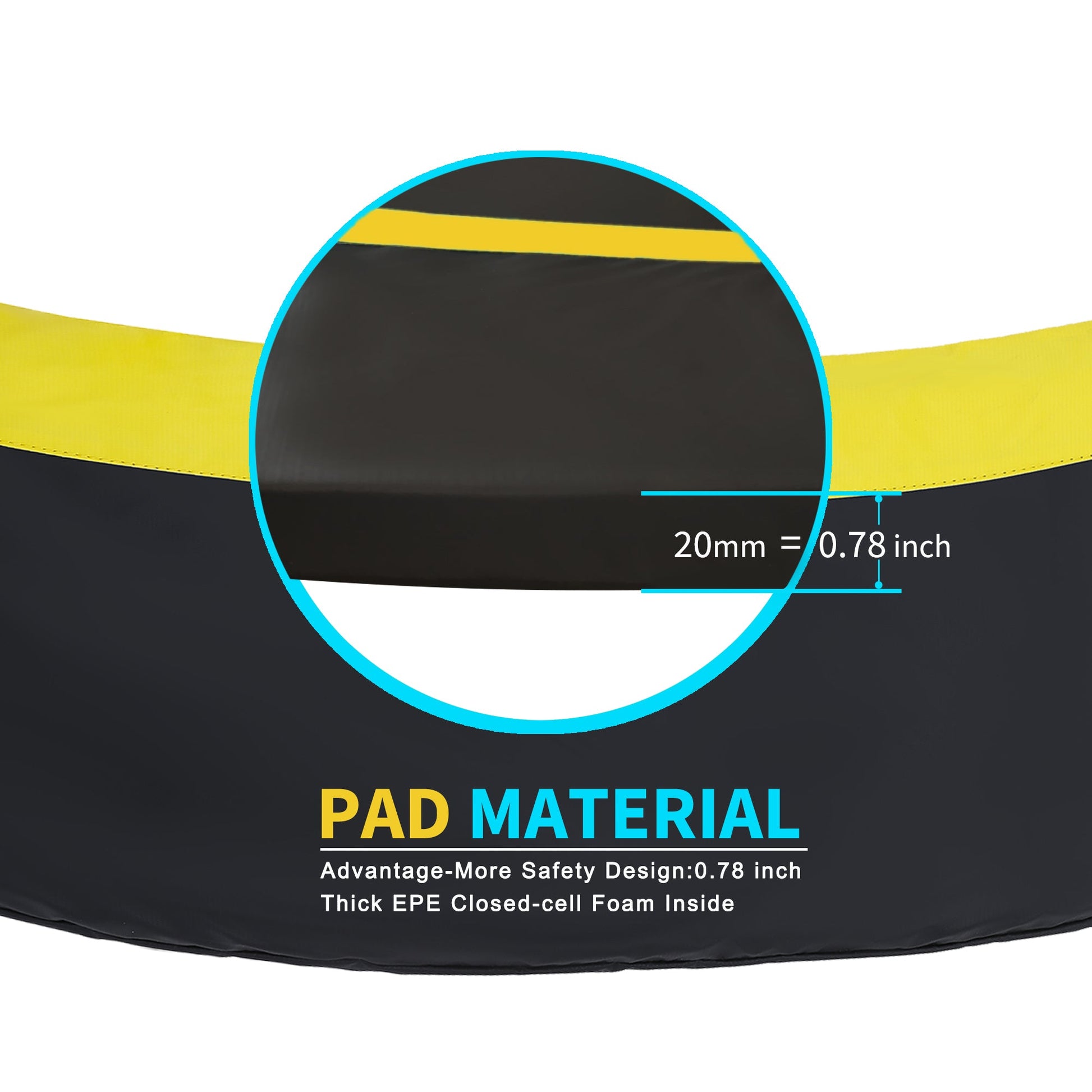 SkyBound Universal Replacement Trampoline Safety Pad - Extra Thick Foam Pad, Comfortable, Long Lasting, and Water-Resistant - Black/Yellow Color - 14ft