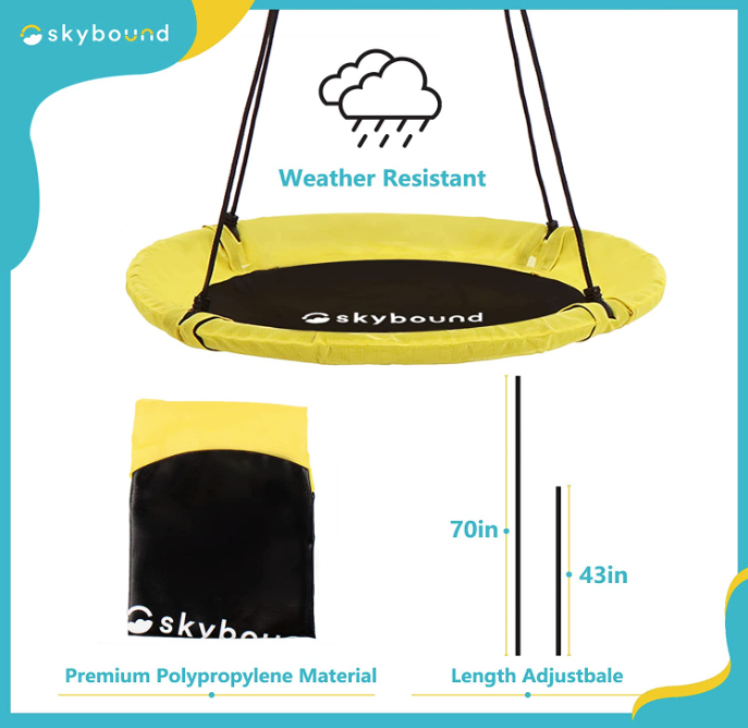 SkyBound 39 Inch Tree Swing Saucer Swing - 700LB Weight Capacity - Yellow/Black