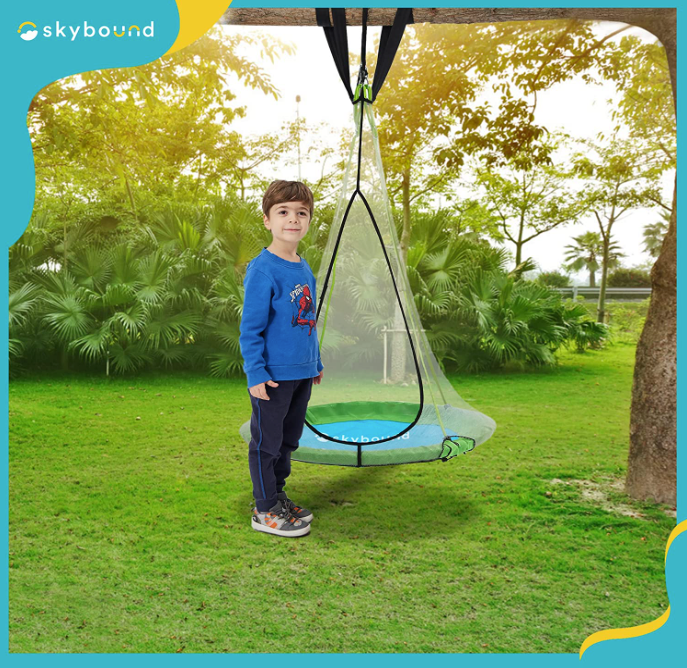 SkyBound 39 Inch Tree Swing Saucer Swing - 700LB Weight Capacity - Green/Blue