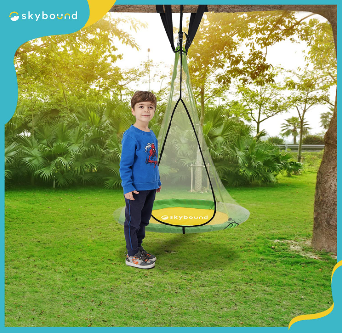 SkyBound 39 Inch Tree Swing Saucer Swing - 700LB Weight Capacity - Green/Yellow