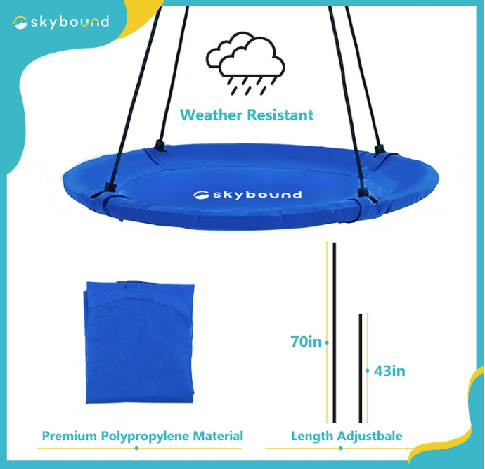 SkyBound 39 Inch Tree Swing Saucer Swing - 700LB Weight Capacity - Blue/Blue