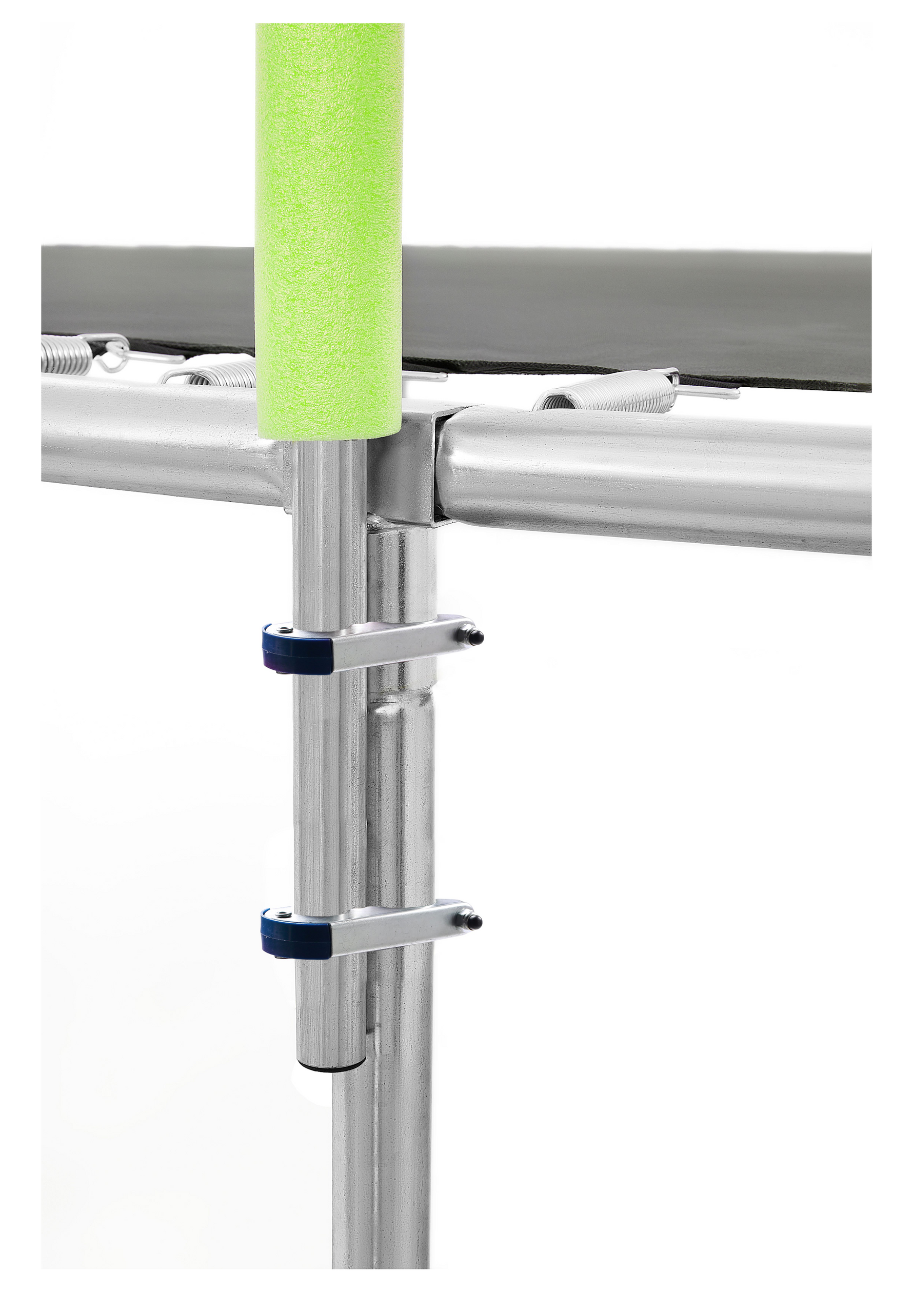 Enclosure Pole Attached to Trampoline and how it should look.