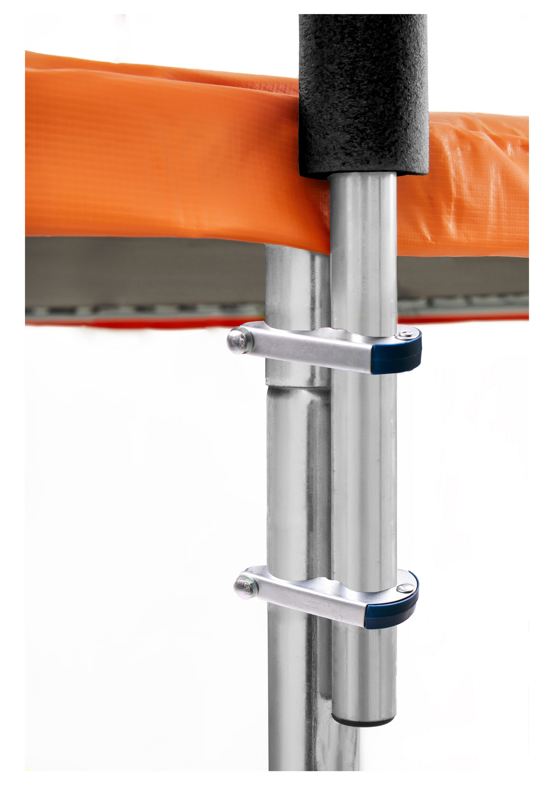 Enclosure Pole Attached to Trampoline.