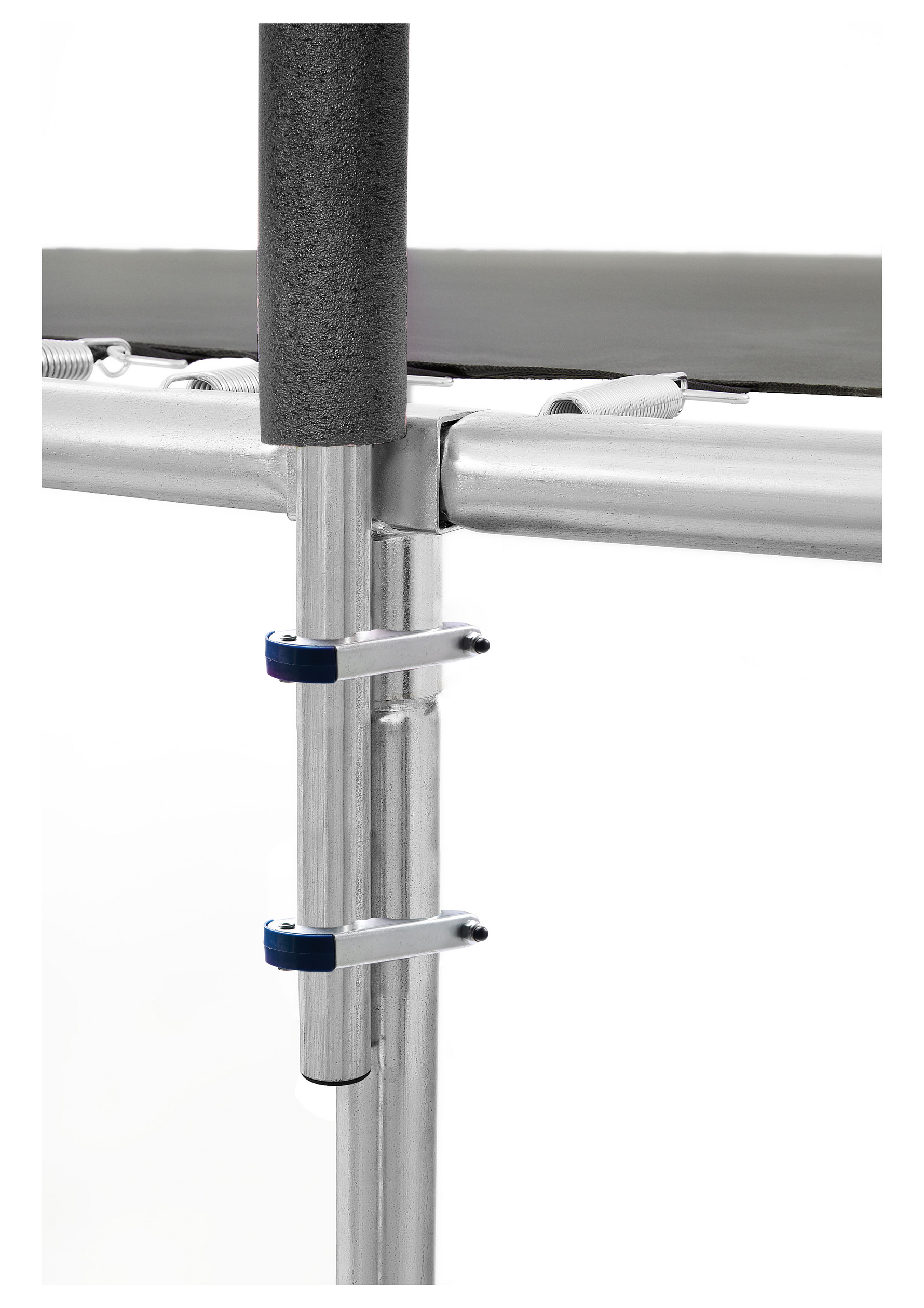 Enclosure Pole attached to Trampoline.